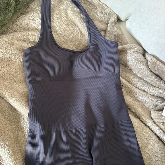 Grey halter workout bodysuit romper - Picture 3 of 4